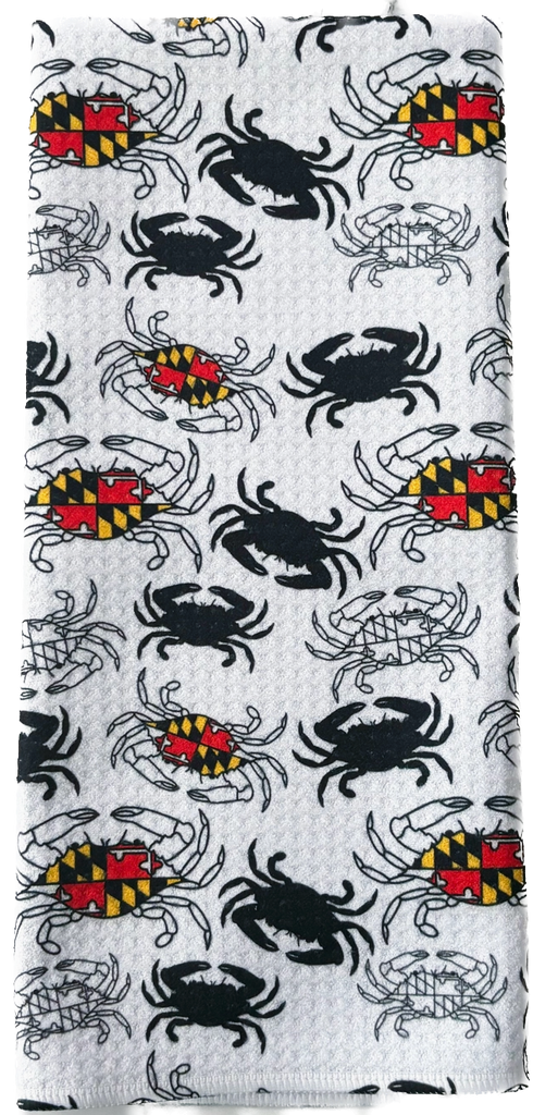 Maryland B&W Crab Patterned Waffle Kitchen Dish Towel