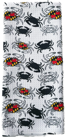 Maryland B&W Crab Patterned Waffle Kitchen Dish Towel