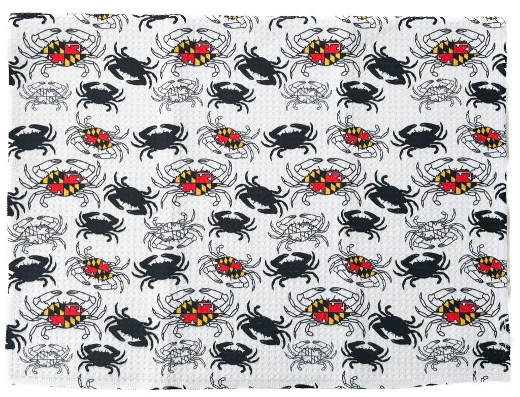 Maryland B&W Crab Patterned Waffle Kitchen Dish Towel