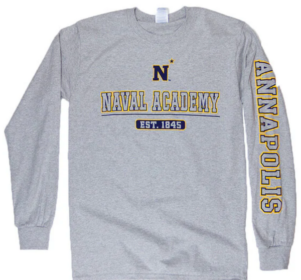 USNA N-Star Est. 1845 Long Sleeve T-Shirt (Grey) – Annapolis Gear USNA N-Star Est. 1845 Long Sleeve T-Shirt (Grey) – Annapolis Gear