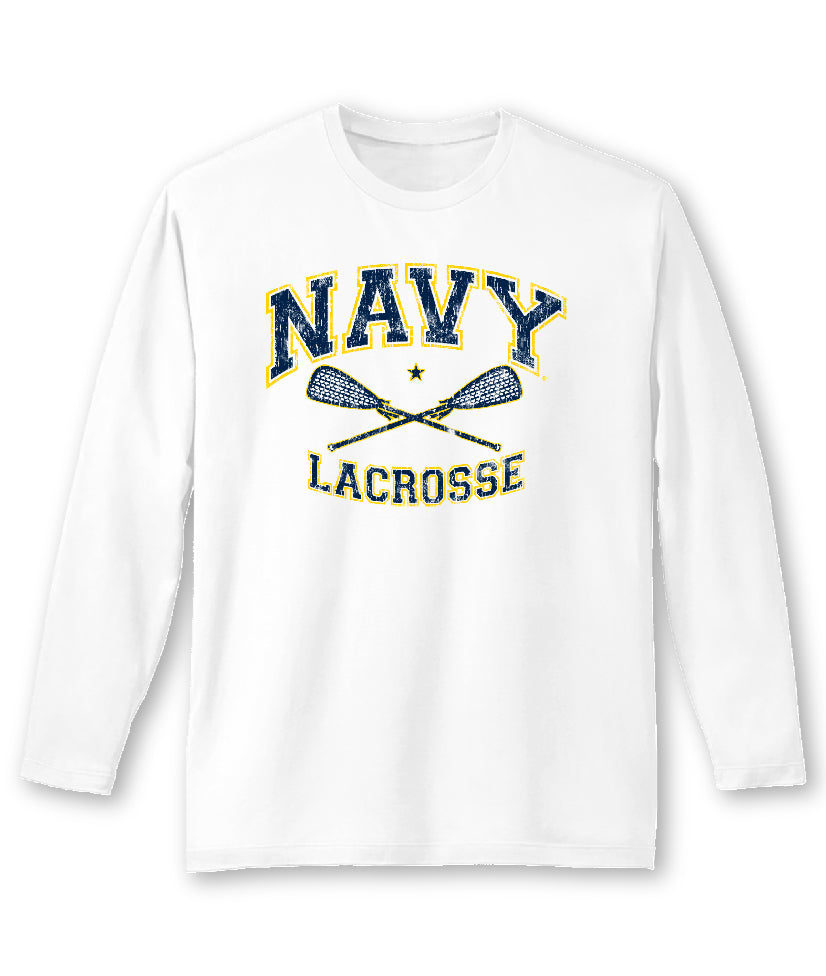 NAVY LACROSSE Long Sleeve T-Shirt (white)