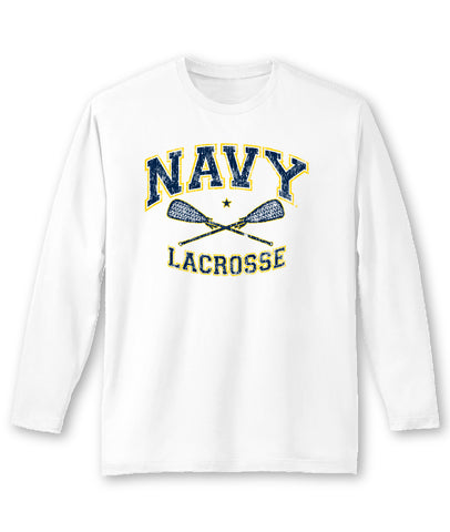 NAVY LACROSSE Long Sleeve T-Shirt (white)