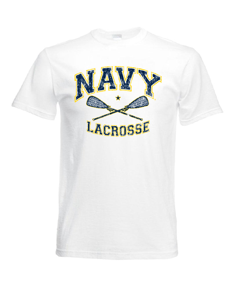 NAVY Lacrosse Distressed T-Shirt (white)