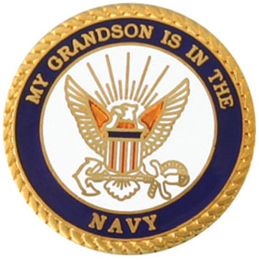 My Grandson is in the Navy with Crest Round Lapel Pin (1″)