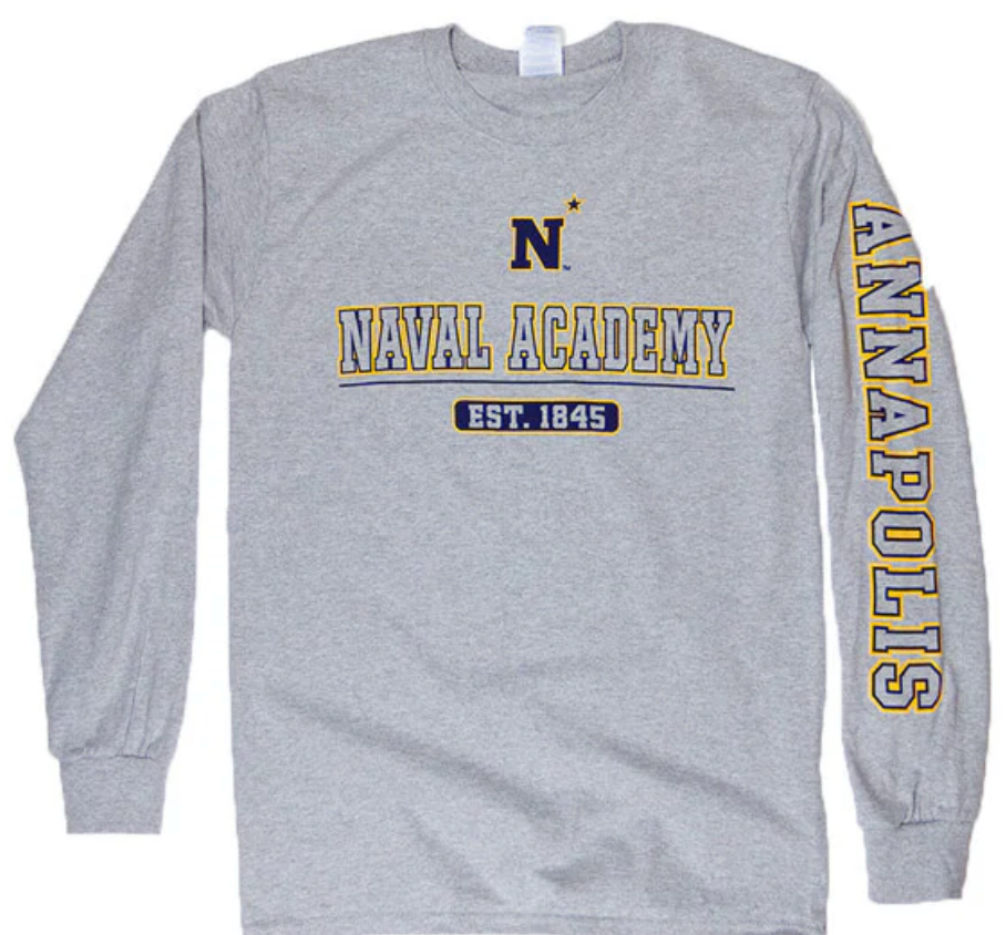 USNA N-Star Est. 1845 Long Sleeve T-Shirt (Grey)