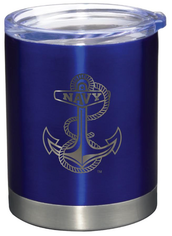 USNA Anchor 12oz Etched Lowball Tumbler (navy)