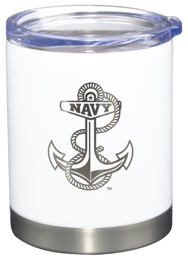 USNA Anchor 12oz Etched Lowball Tumbler (white)