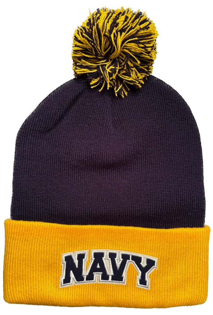 NAVY Winter Beanie With Pom (navy/gold)