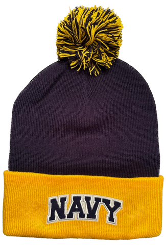 NAVY Winter Beanie With Pom (navy/gold)