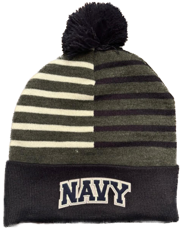 NAVY Winter Striped Beanie With Pom (grey/navy/white)