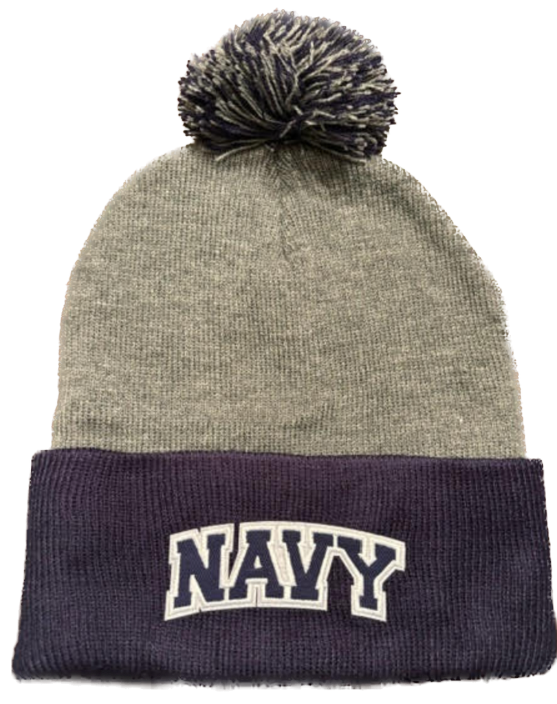 NAVY Winter Beanie With Pom (grey/navy)