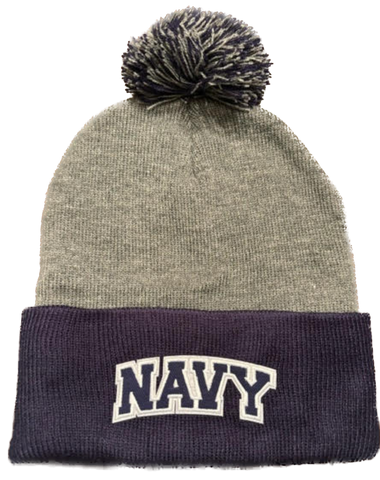 NAVY Winter Beanie With Pom (grey/navy)