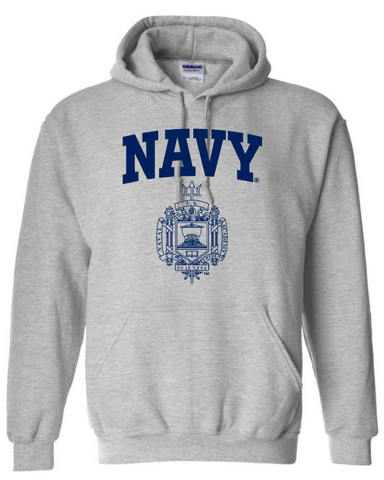 USNA Crest Hooded Sweatshirt (grey)