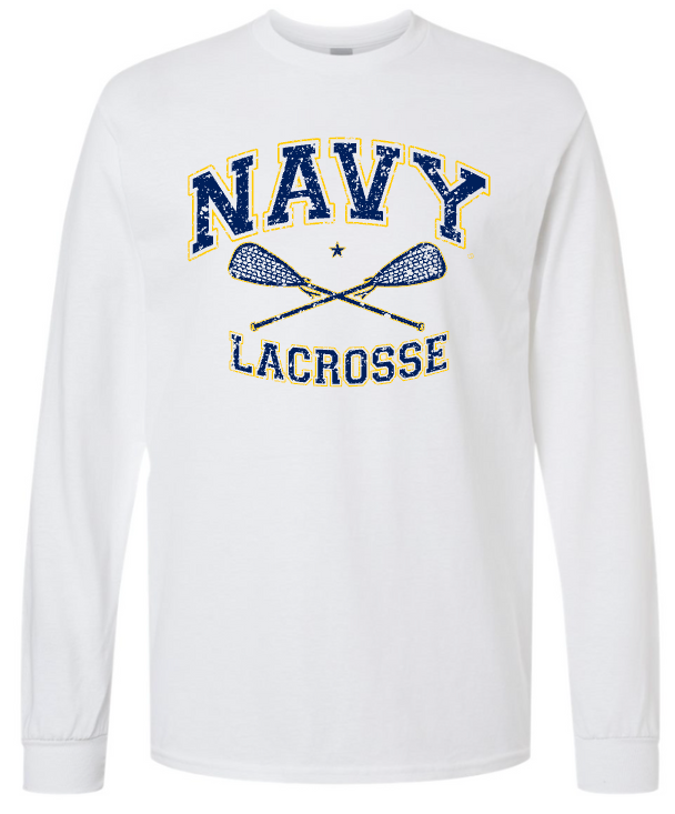 NAVY LACROSSE Long Sleeve T-Shirt (white)