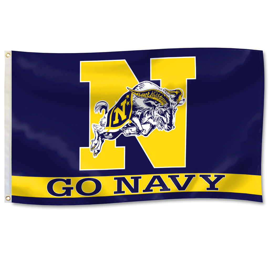 USNA JUMPING GOAT "GO NAVY" Embroidered Flag (3'x5')