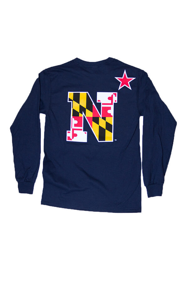 USNA MD Flag N-Star Long Sleeve T-Shirt (Navy) - Annapolis Gear - 1