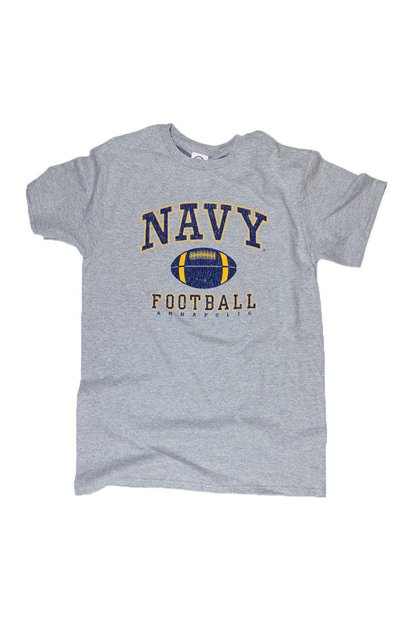 KIDS NAVY Football Distressed T-Shirt (grey) - Annapolis Gear