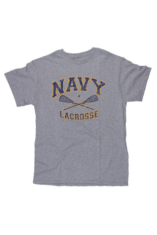 KIDS NAVY Lacrosse Distressed T-Shirt (grey) - Annapolis Gear
